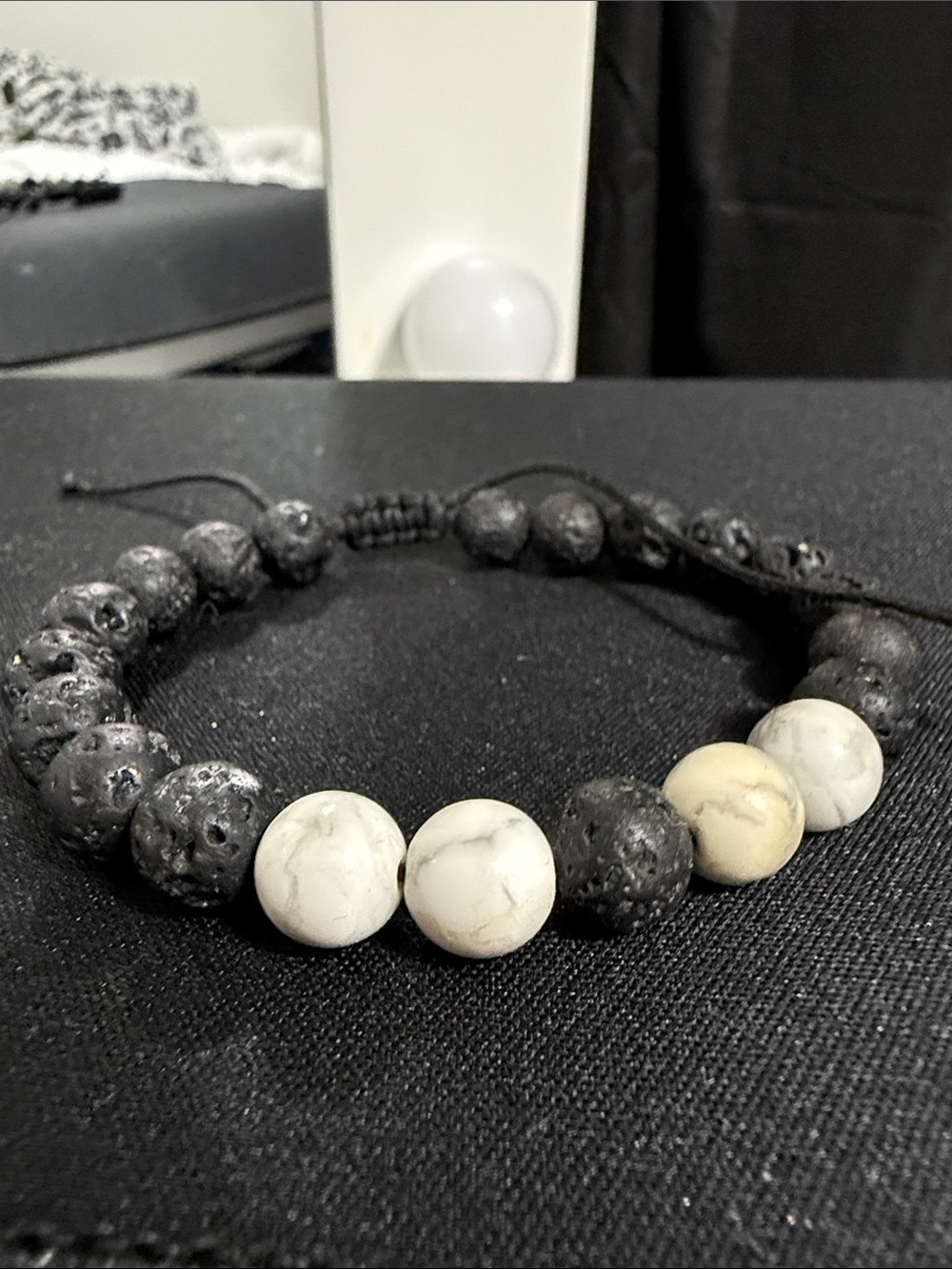 Black Lava and White Howlite Beaded Bracelet